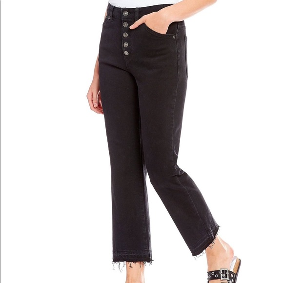 Free People black fringed classic crop ankle Jean denim size size 25 pant botton - Picture 1 of 8